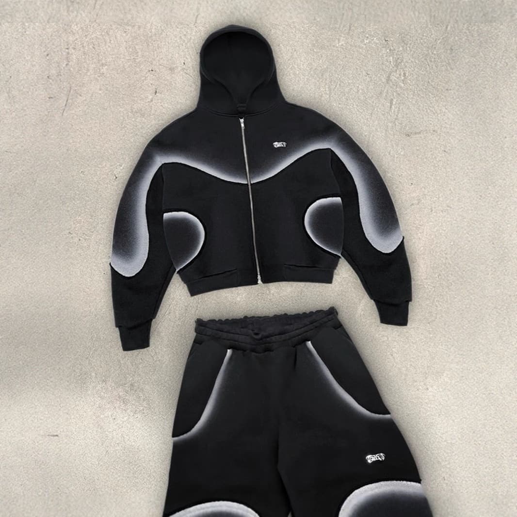 Cool And Stylish! Dark Style Personality Patchwork Hoodie Set, Fashionable Must-Have For Trendy Men