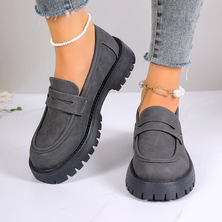Women's British Style Slip-On Loafers With Thick Sole - Vintage Casual Flats For Everyday Wear​​