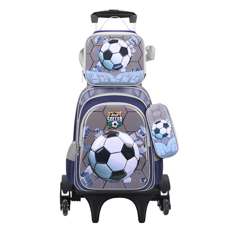 Ensemble sac à dos d'école en cuir 3D pour enfants, sac à roulettes, sac à déjeuner, trousse à crayons, dimensions