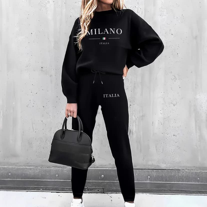 Women's Printed Two Piece Tracksuit, Long Sleeve Pullover Top And Drawstring Waist Pants, Casual Sportswear For Spring And Fall