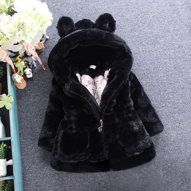 ALYCExiyuebaobao Commerce extérieur Automne Hiver Nouveau Manteau Fille Style Coréen Pull en Fourrure Oreilles de Lapin Veste Matelassée Épaisse