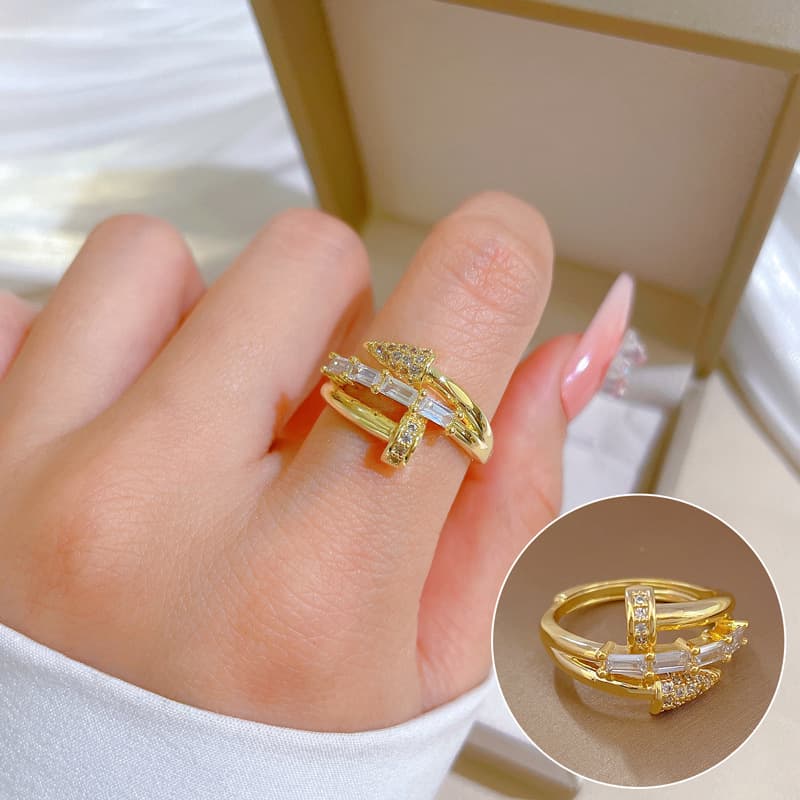 【 Real Gold Plating 】 Open nail children's fashion micro inlay light luxury ring index finger ring with internet red and