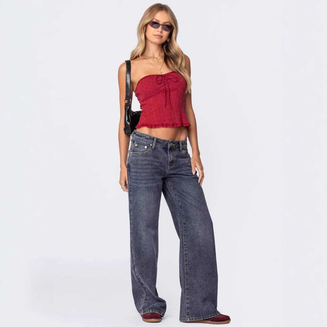 Women's Clothing Wide Leg Hot Girl Street Loose Low Waist Retro Large Size Denim Trousers