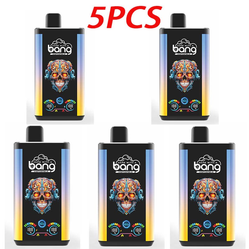 Lot de 5 vapes jetables Bang Pro 30 KPuffs, 36 ml, pré-remplies, écran de type C, coulissantes à gauche et à droite, saveur de fruits.
