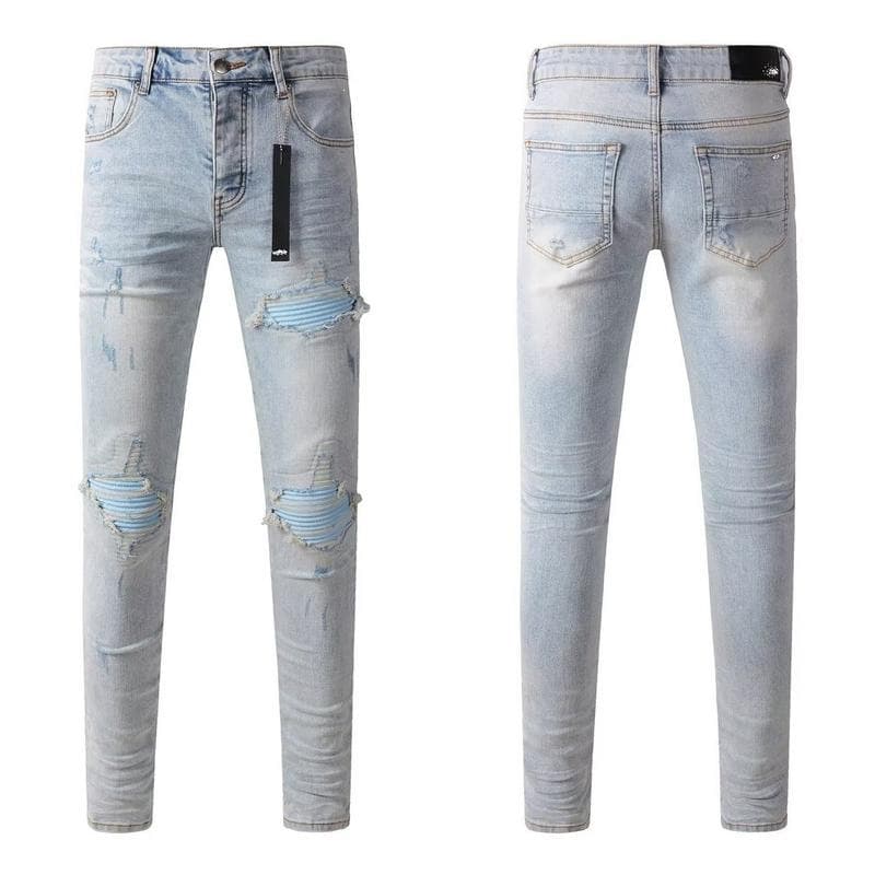 Jeans droits brodés et écussons pour hommes - Denim