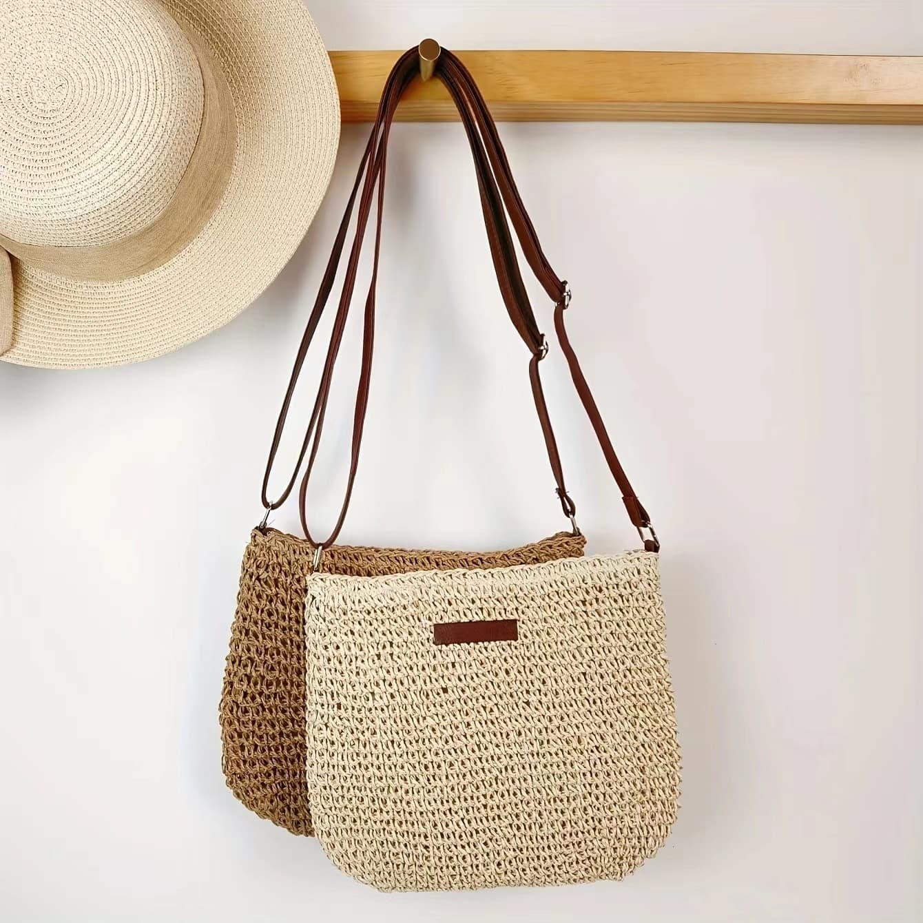 Hand-woven straw woven casual versatile trend simple small leather brand messenger bag