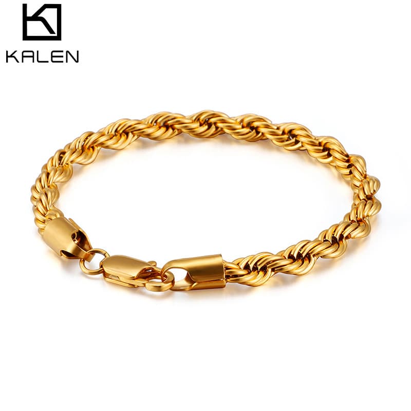 Bracelet pour homme en acier titane, bijou en acier inoxydable, chaîne torsadée bicolore dorée, bracelet unisexe en acier inoxydable