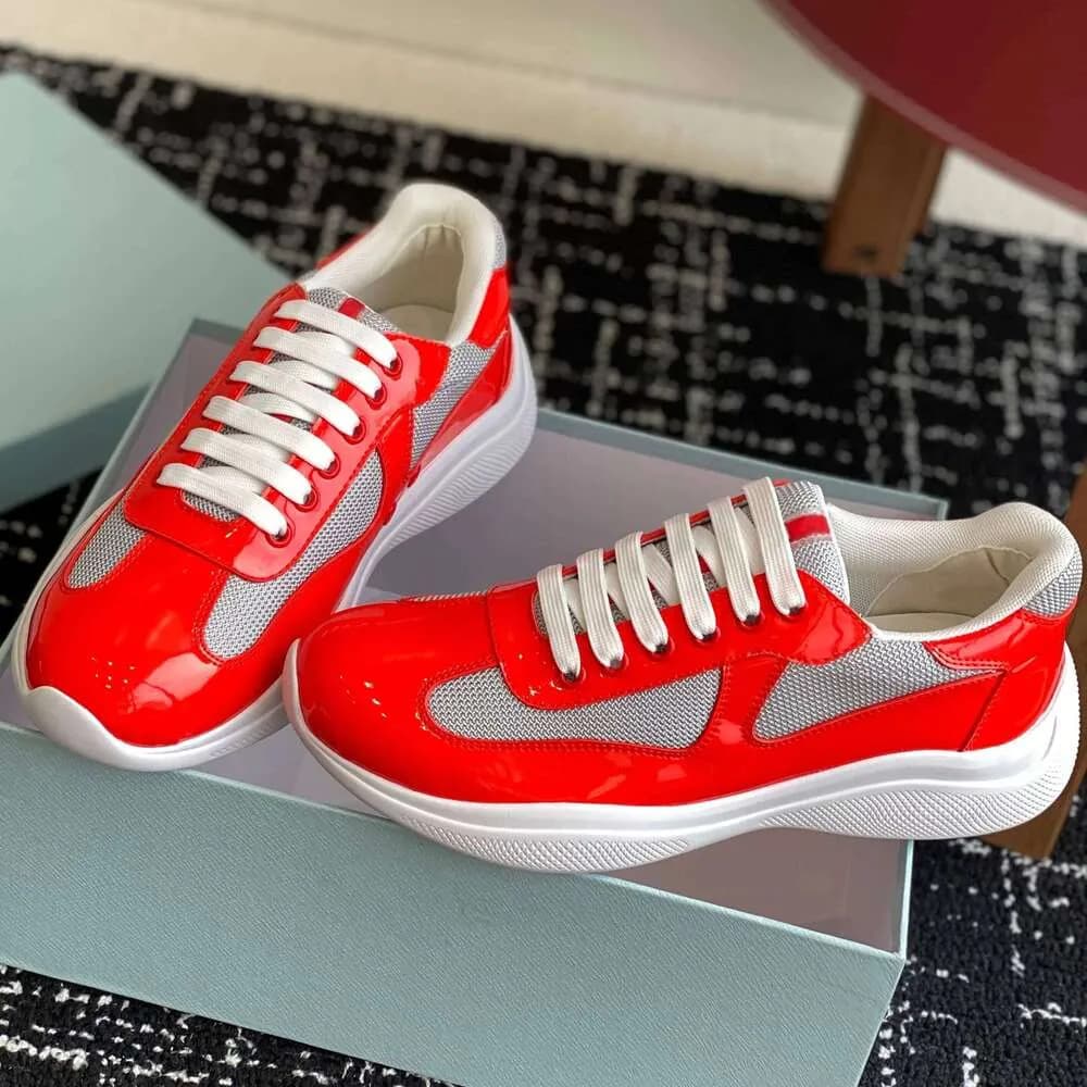Baskets décontractées en cuir verni et respirant en maille véritable Americas Cup pour hommes et femmes de marque P