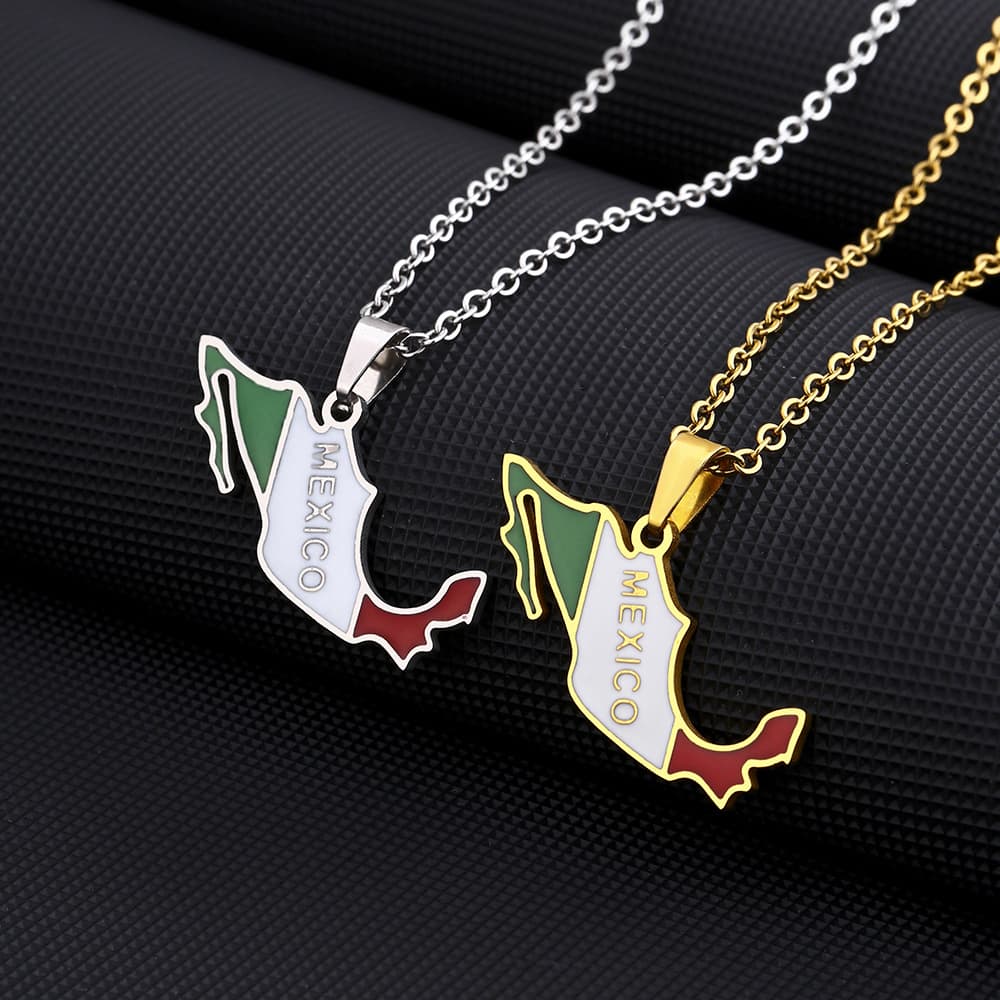 Hot-selling Stainless Steel Mexico Map and Flag Necklace Men's and Women's Couples sweater chain accessories