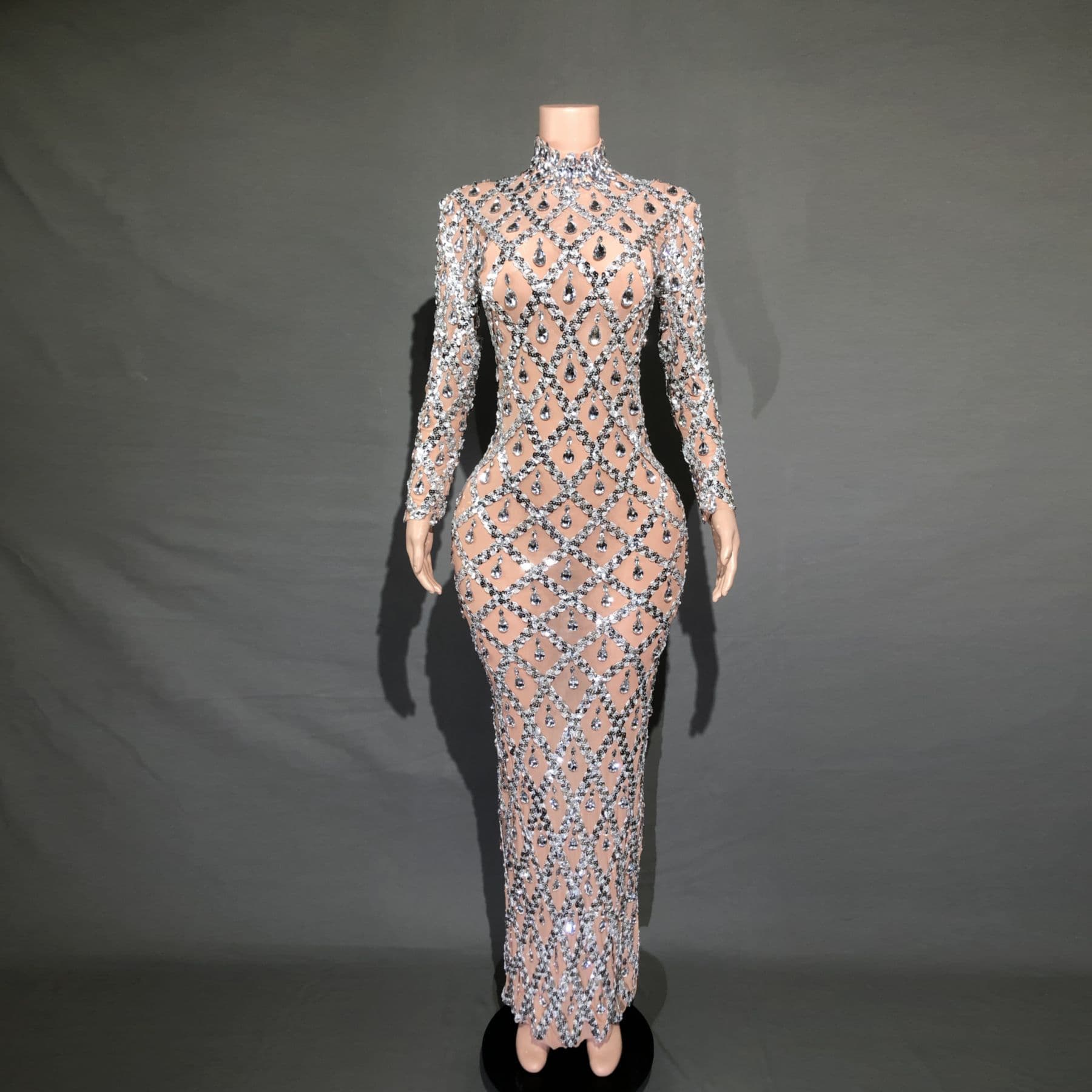 Women's Clothing Shiny Rhinestone Evening Dress Long Skirt
