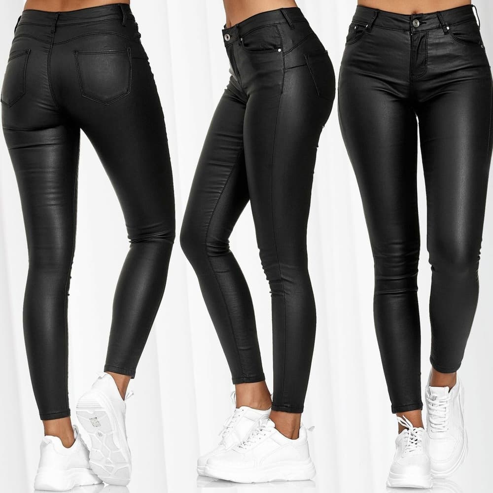 High Waist PU Leather Skinny Pants For Women - Stretchable Slim Fit Trousers, Comfortable & Stylish, Office & Casual Wear