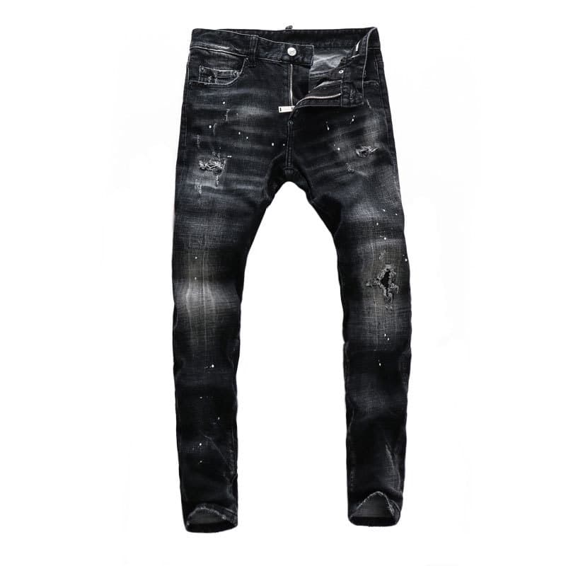 Men's Retro Distressed Slim Fit Skinny Jeans European American Street Style Slightly Stretchy Black Gray Trendy Brand Pants