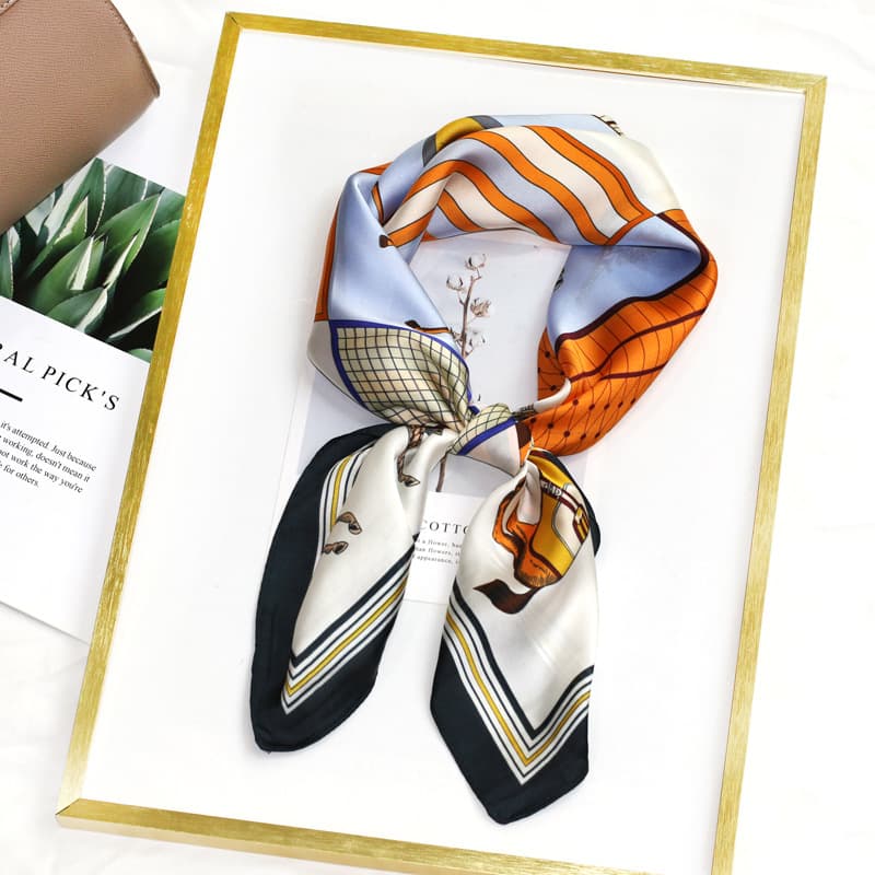 2023 Personalized Instagram Style Spring Printed Small Women's Professional Square Simulation Silk Scarf