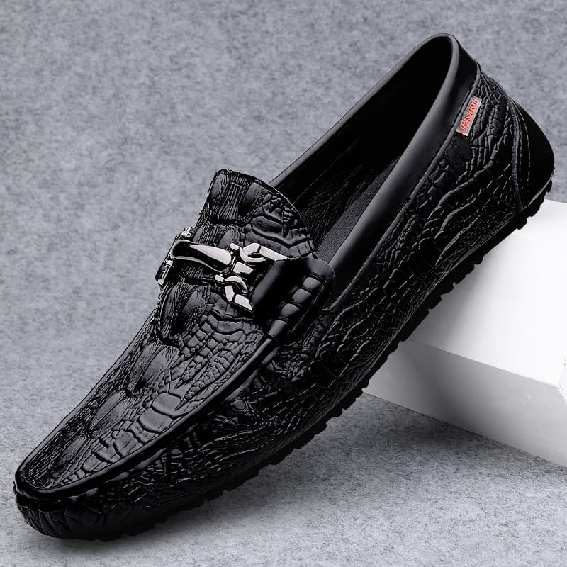 Live Streaming Size 45 46 47 Crocodile Patterned Bean True Cow Soft Soles Men With One Step Of Lefu Shoes For Business