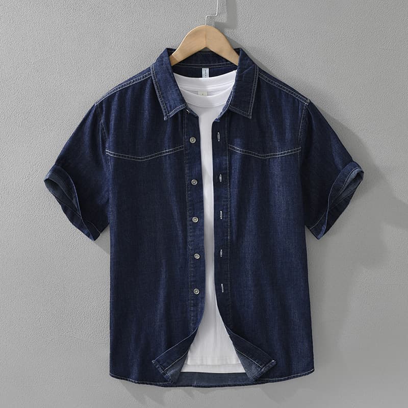 Retro Denim Short Sleeved Shirt, Fashionable And Versatile, Artistic And Casual Loose Top, Men's Clothing