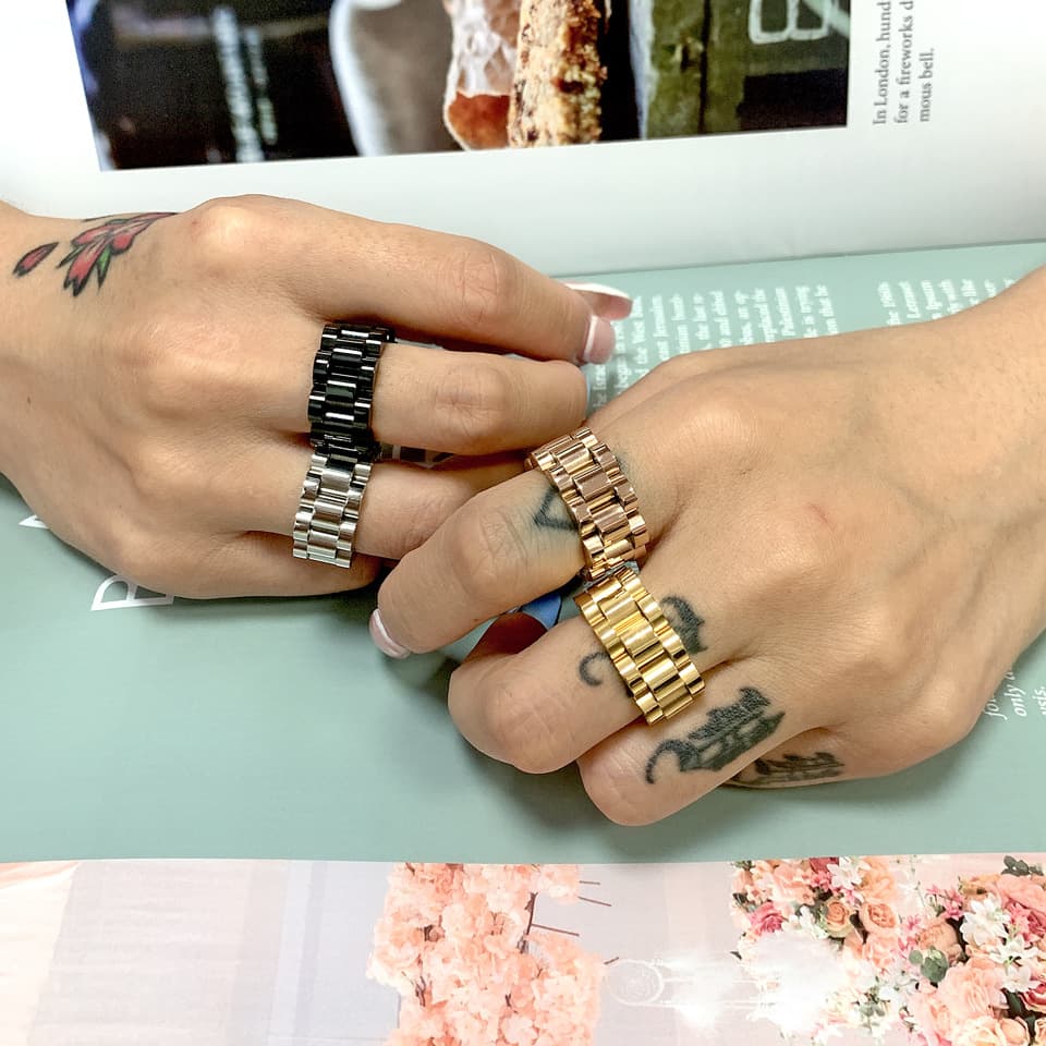 Titanium Steel Chain Ring Retro Fashion Fashionable Index Finger Ring Hip Hop Disco Watchband Ring Men And Women