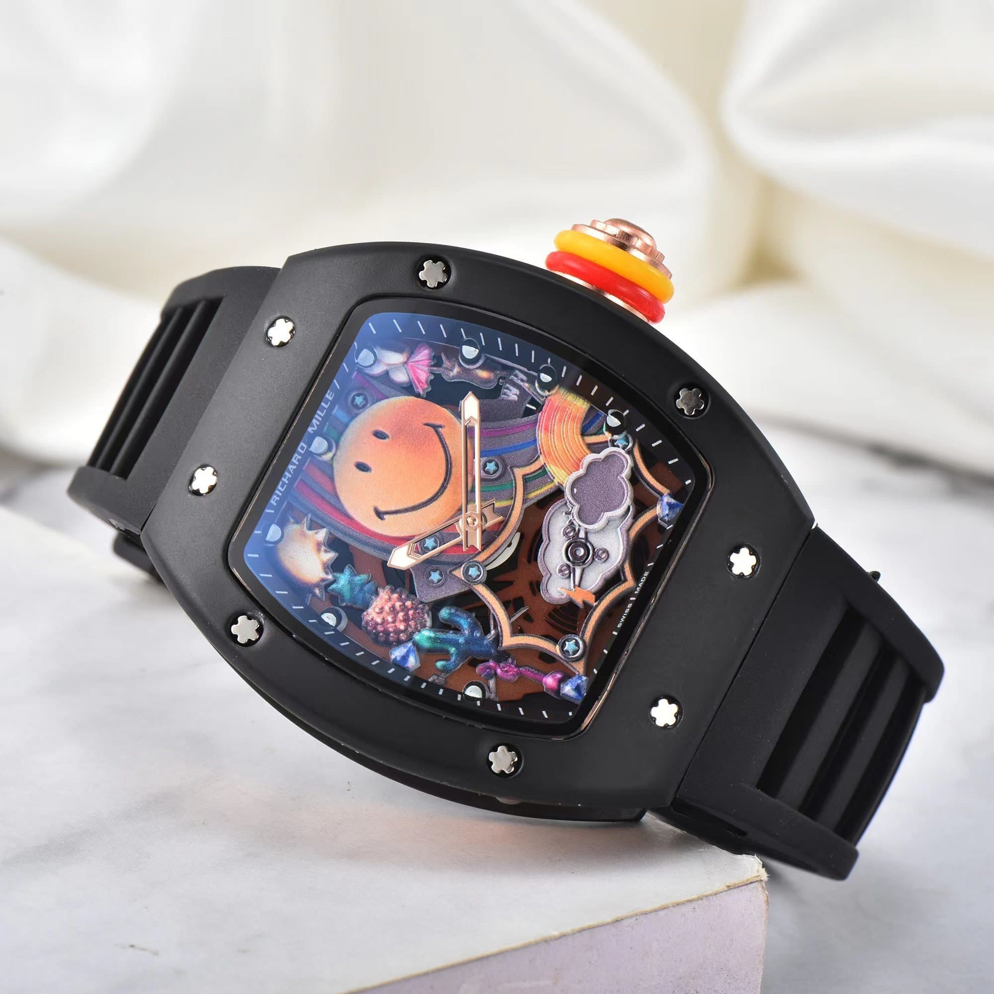 Montre à quartz Richard en forme de tonneau, cadran souriant, pour homme, style décontracté, idéal pour un anniversaire