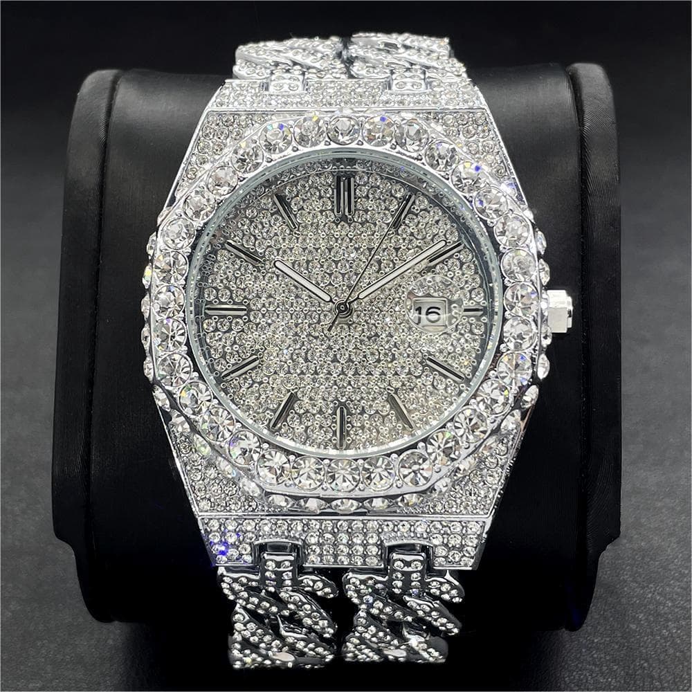 2024 Watches Brand MISSFOX Hip Hop Iced Out Diamond Watch Men Fashion Cuban Chain Quartz Clock Man Reloj Dropshipping