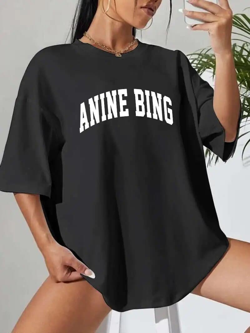 ANINE BING-2024 New Cotton Fashion Sense Printing Short-sleeved T-shirt Female Summer Tide Loose Hundred Tops 100% Cotton