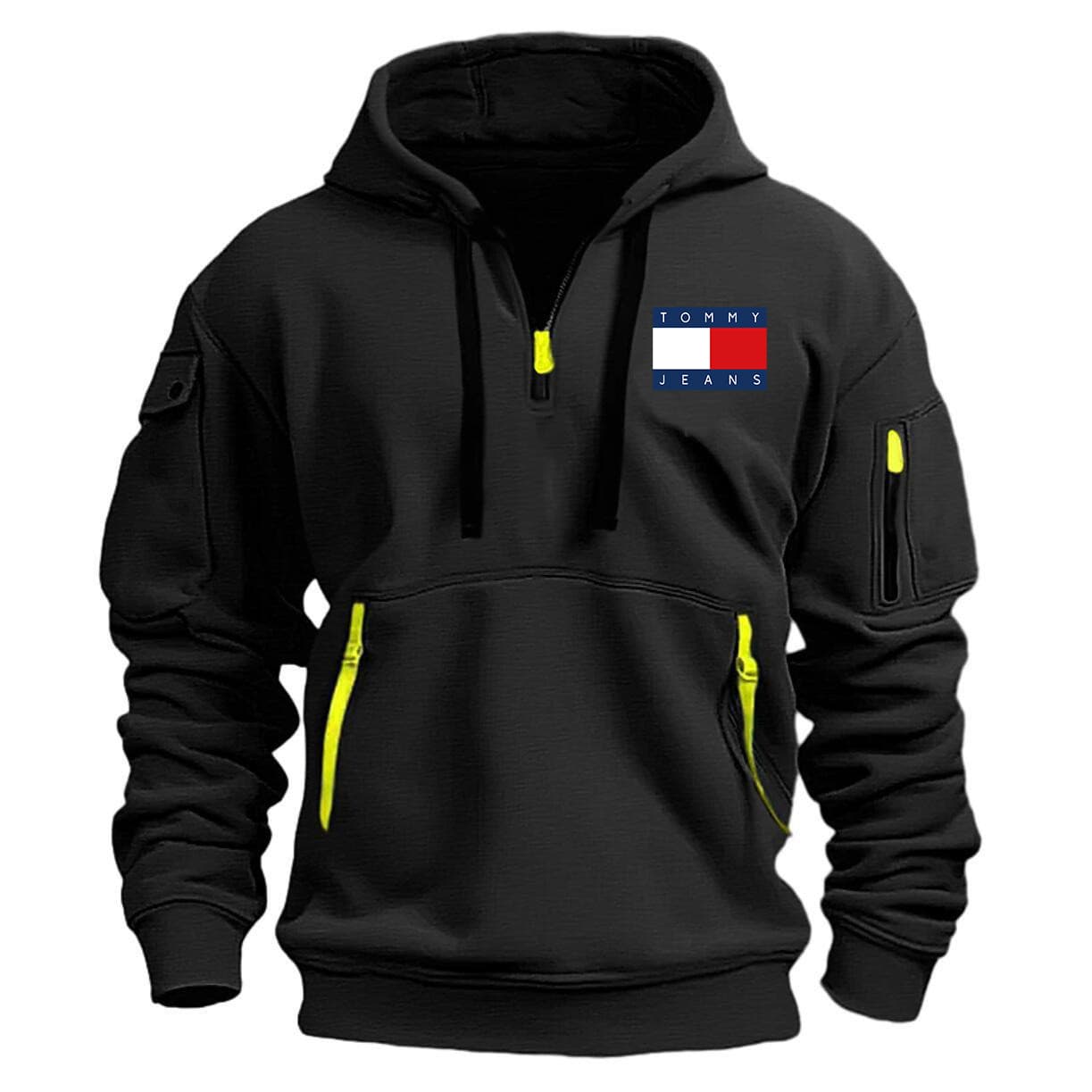 Sweat à capuche pour homme, printemps et automne, fermeture éclair, multi-poches, imprimé marée, veste de sport et décontractée pour homme