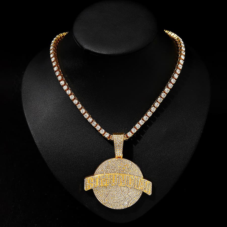 Hip hop alloy full diamond round pendant RTMUNDIAL hip hop style Cuban round necklace men's necklace