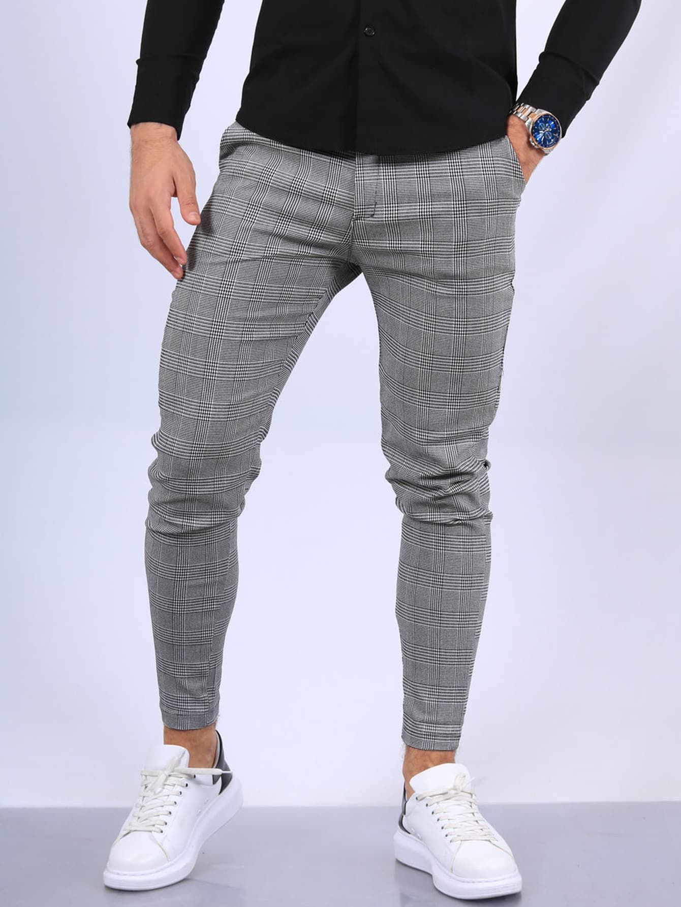 Man's clothing High stretch plaid pants with small legs