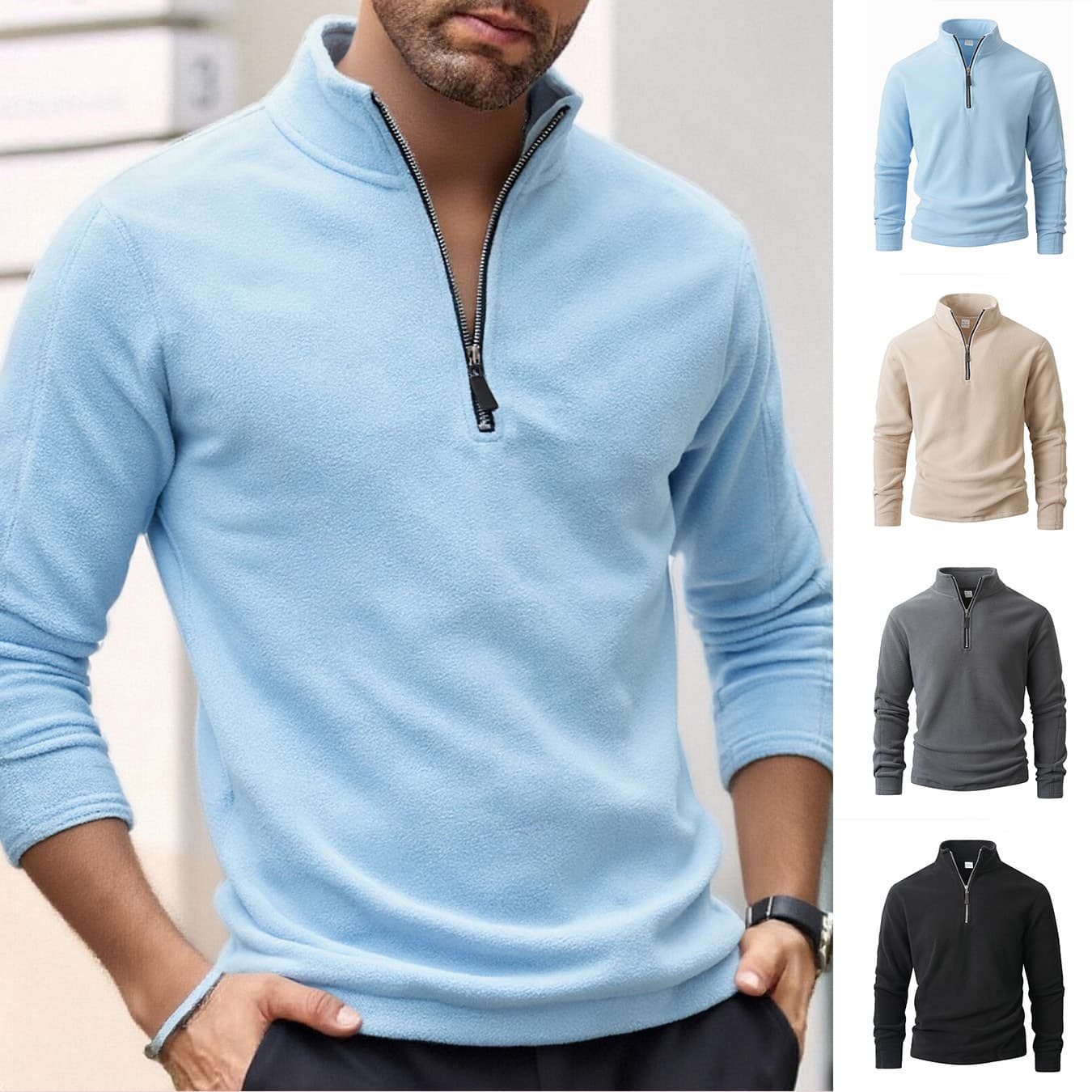 ​​Men's Fleece Half-Zip Stand Collar Pullover – Lightweight & Stylish For Casual & Outdoor Wear​​ Fashion Trends