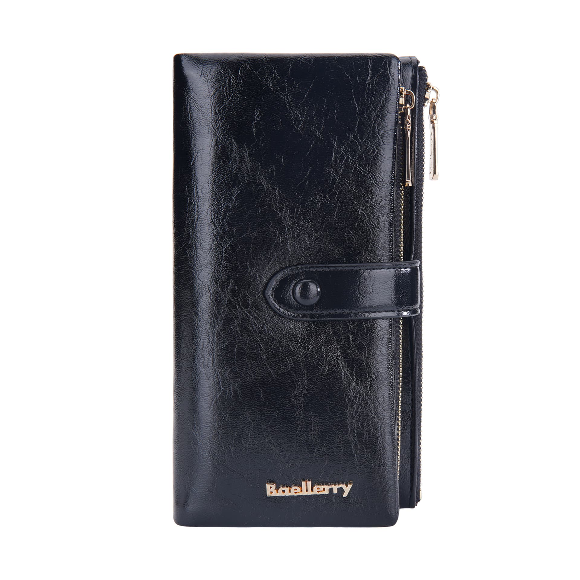 Women's long wallet Baellerry Korean waxed leather multi-card slot clutch double zipper buckle card holder female