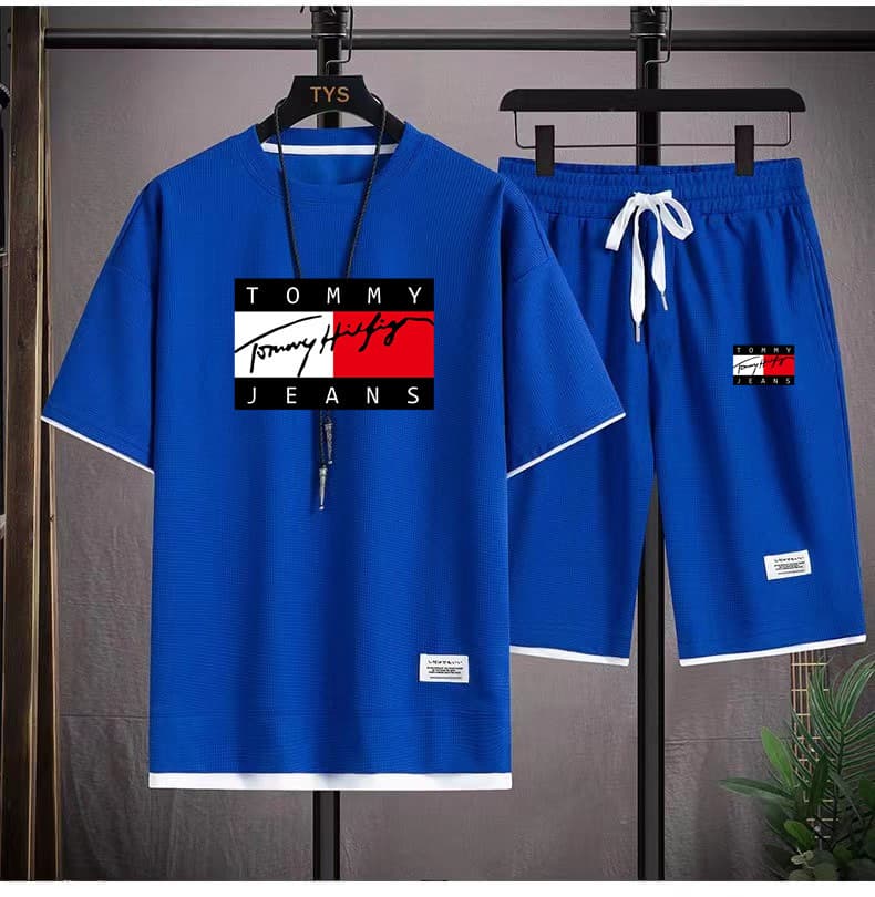 Ensemble d'été à manches courtes + short pour hommes, t-shirt imprimé, ensemble décontracté, ensemble de sport, t-shirt à manches courtes