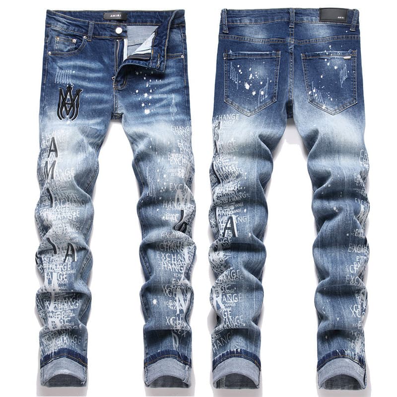 Jeans pour hommes DSQ2, coupe ajustée, élastiques, délavés et personnalisés, style boîte de nuit, avec trous.