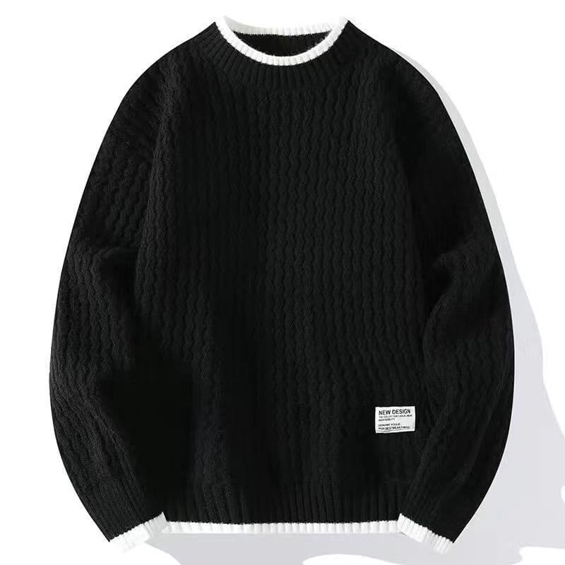 New round neck sweater for men's spring and autumn fashion design, loose fitting top for teenagers, outer knitted sweater