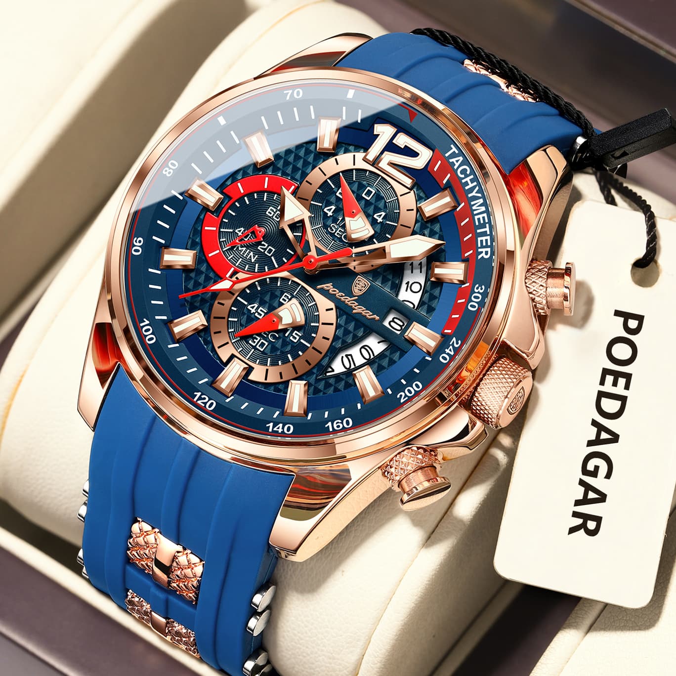 POEDAGAR Luxury Watch For Men Date Chronograph Luminous Waterproof Silicone Male Watch Fashion Sports Quartz Men's Watches