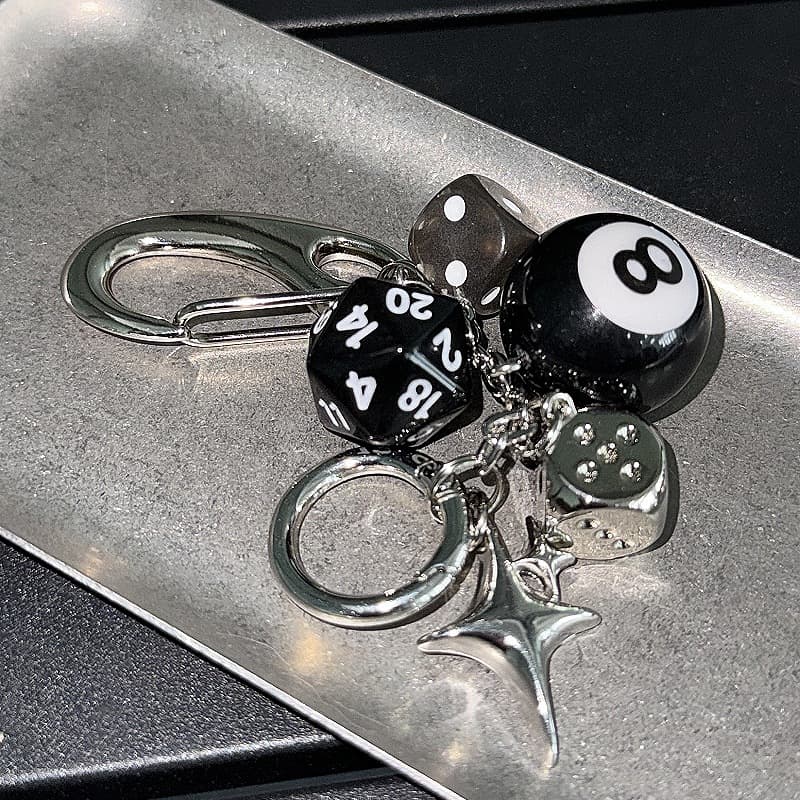 Men And Women's Jewelry Ironworks Original Dice Black 8 Beaded Bag Charm Handmade Trendy Design Keychain Accessory For Outfit Styling