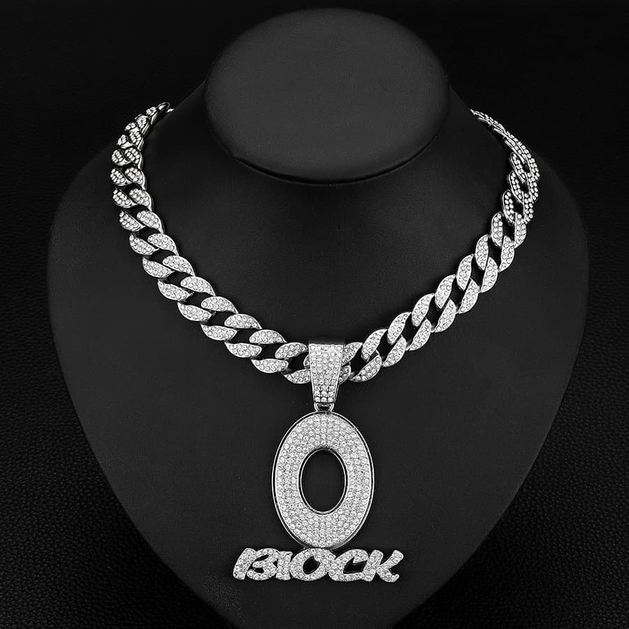 Personalized Cool Full Diamond Exaggerated Letter O Pendant Rap Hip Hop Cuban Necklace Jewelry