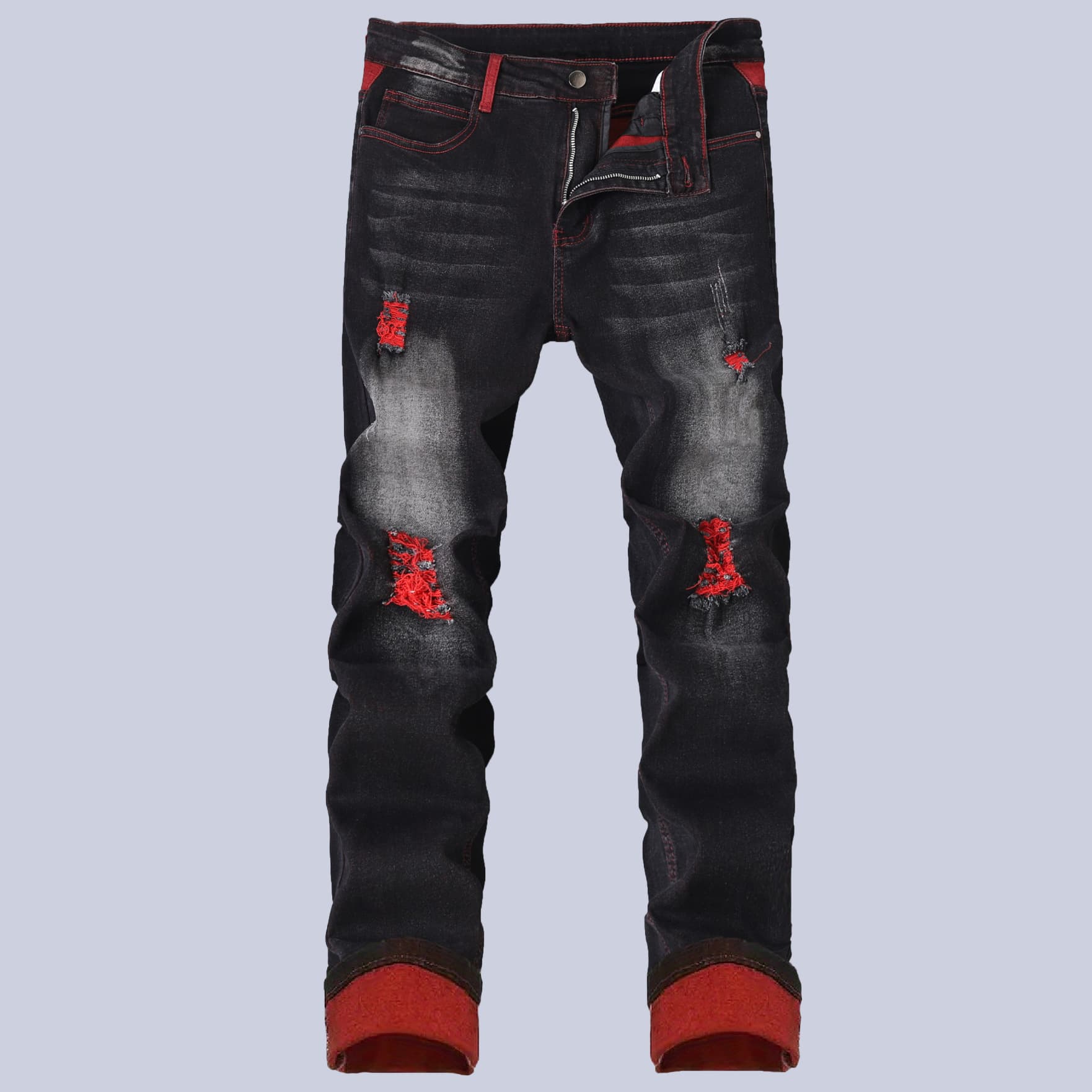 Men's Stretch Ripped Jeans Slim Fit Black Denim Pants For Casual Wear