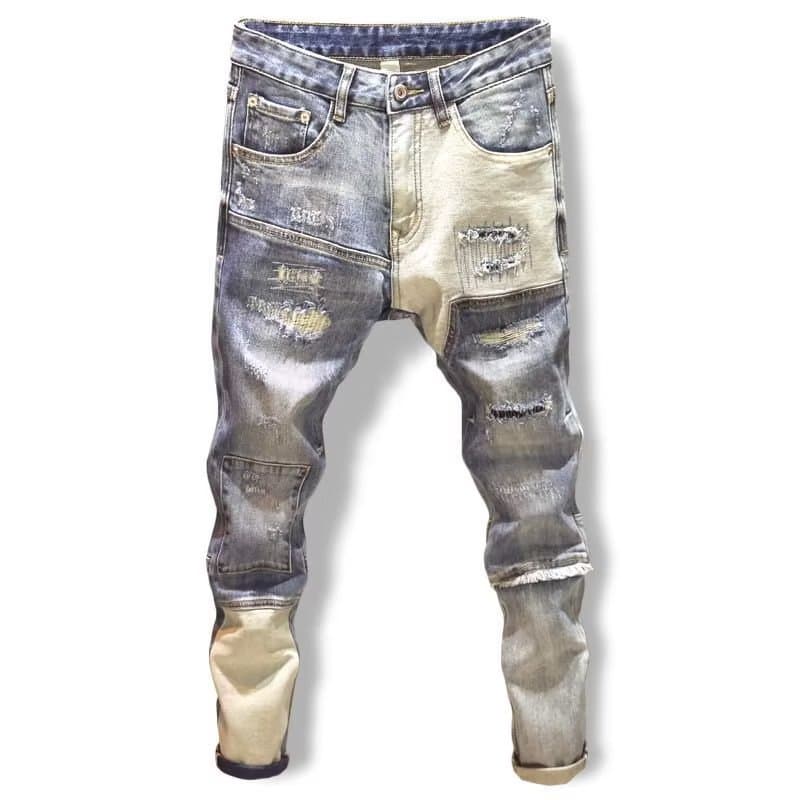 Men's Jeans Fashion Brand Retro Blue Slim Pants Trend Korean Version Of All Worn Patch Pants Men Do Old Pants Uhero