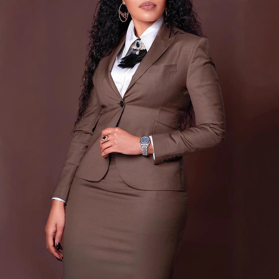 Spring New Arrival Women's Professional Suit Set - Long Sleeve Blazer & High Slit Pencil Skirt (Black/Navy/Green/Brown, S-3XL)