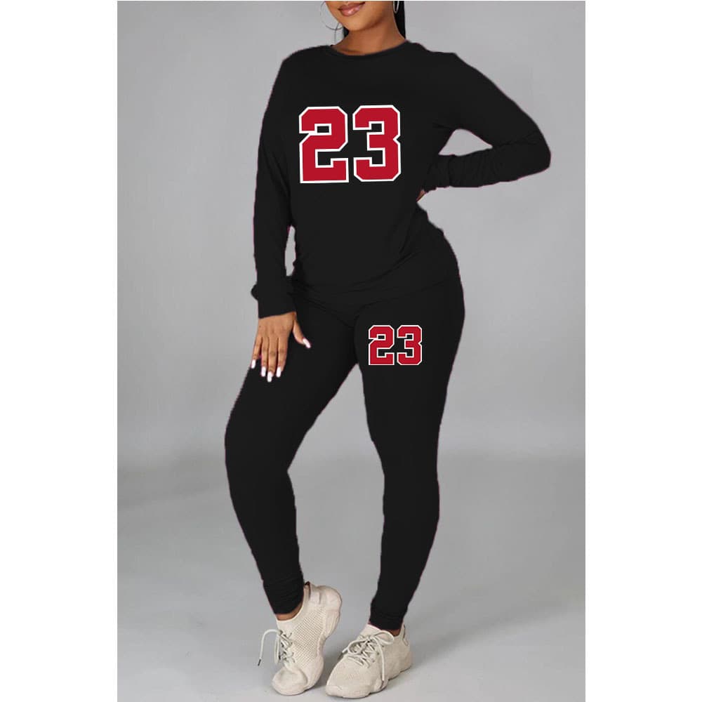 Women's Clothing Large size fat woman autumn and winter women's clothing printed personality casual two piece suit