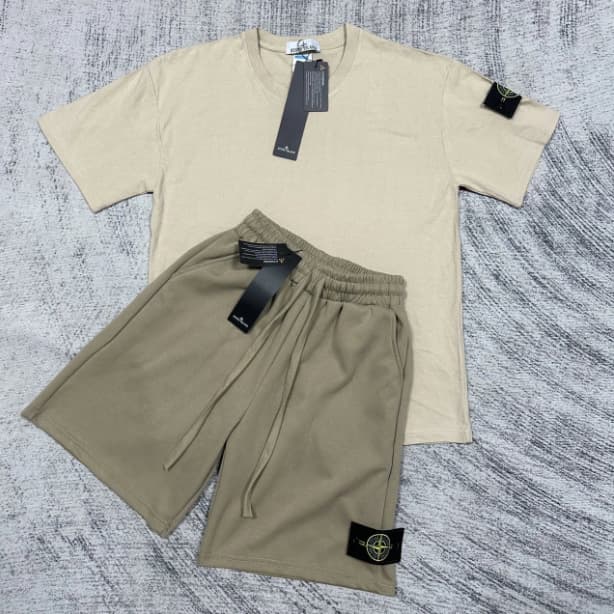 Short STONE à insigne boussole transfrontalier, pantalon décontracté mi-long, ensemble de sport ample à manches courtes pour l'été