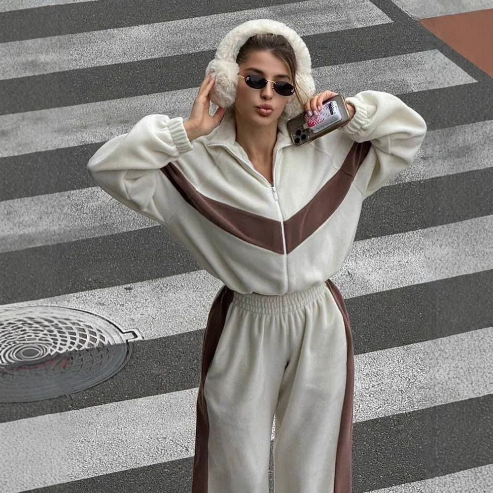 Fashion Suit Casual Sports Suit Zipper Cardigan Trousers Two-piece Suit Women