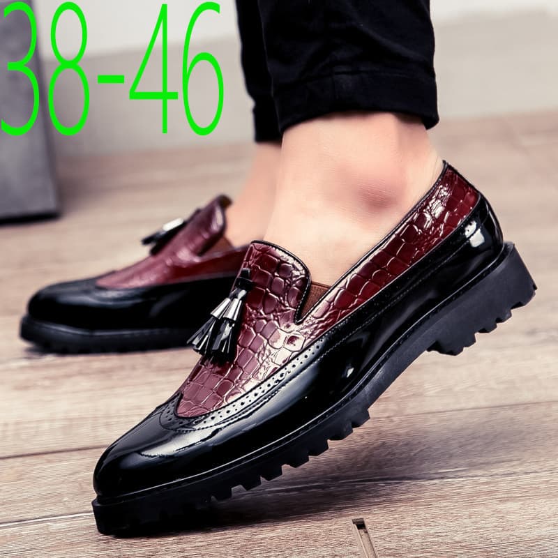 2025 New Lazy Man Slip-on Bean Shoes Men's Business Casual Crocodile Print 46 Large Size Fringed Leather Shoes Men