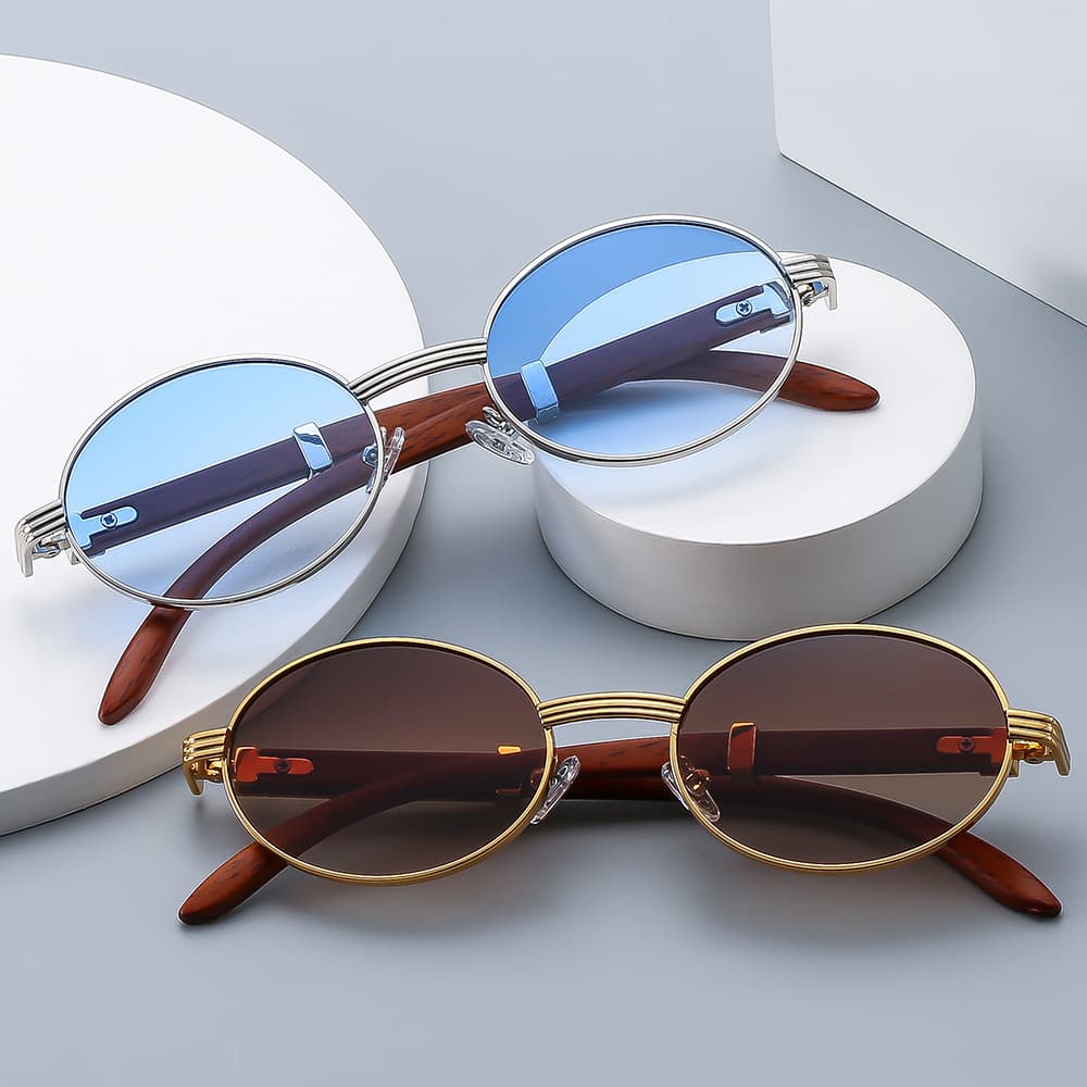Retro Woodgrain Sunglasses - Oval UV400 Protection | Vintage Unisex Design & Lightweight Acetate Frame