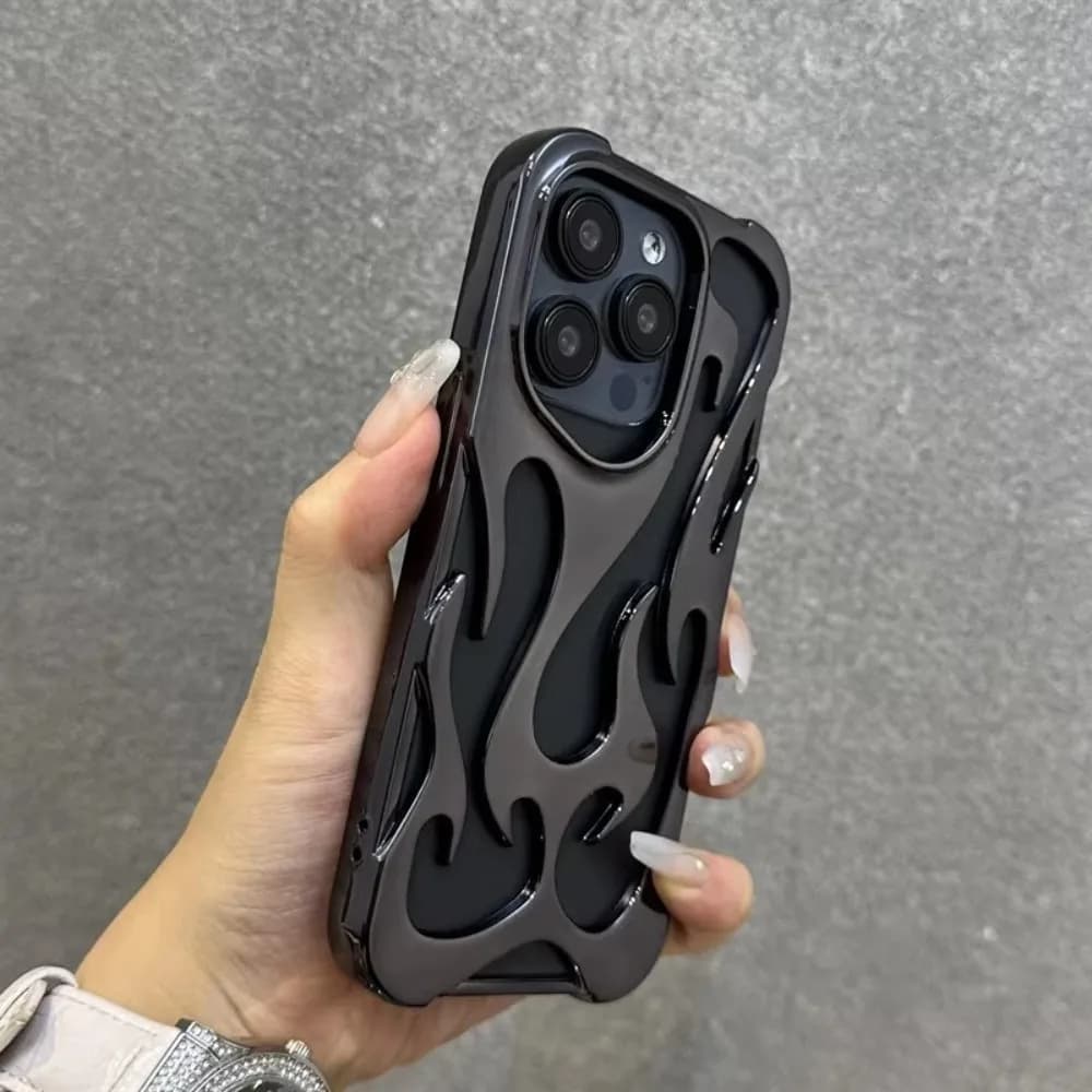 New 3D Flame pattern Phone Case for iPhone 16 11 12 13 14 15 ProMax Plus Fashion Hollow Slim Shockproof Protective soft Cover