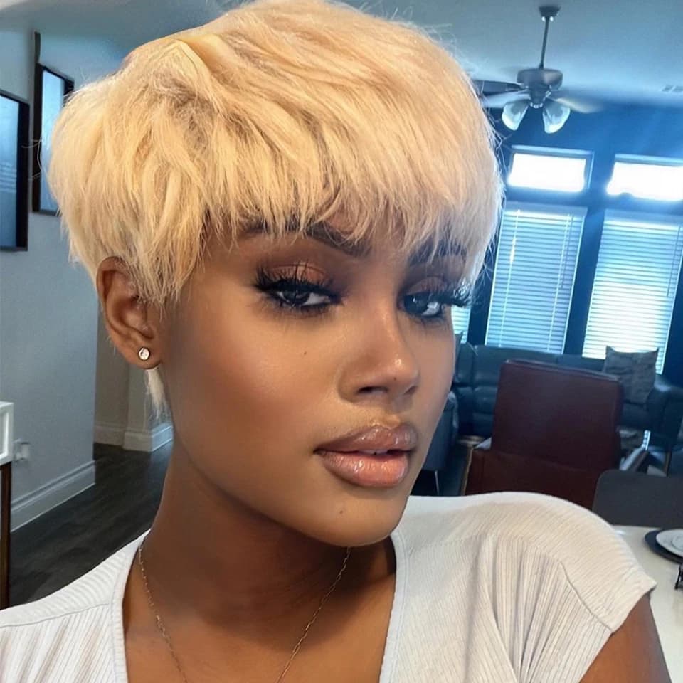 Short Straight Human Hair Wig for Black Women with Bangs