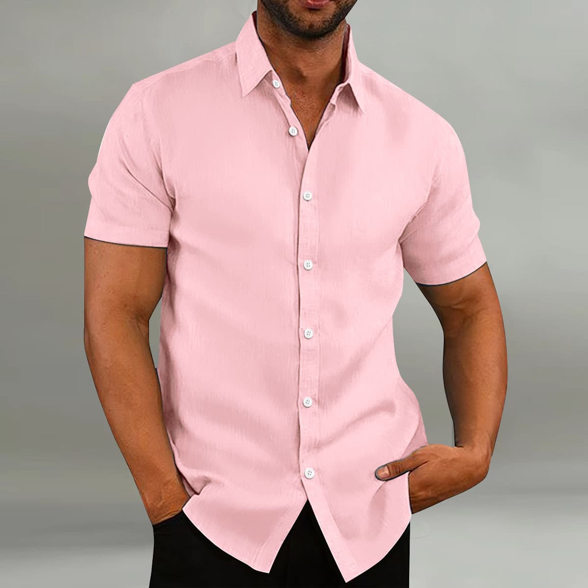 2024 New Men's Cotton And Casual Loose Short Sleeved Shirt