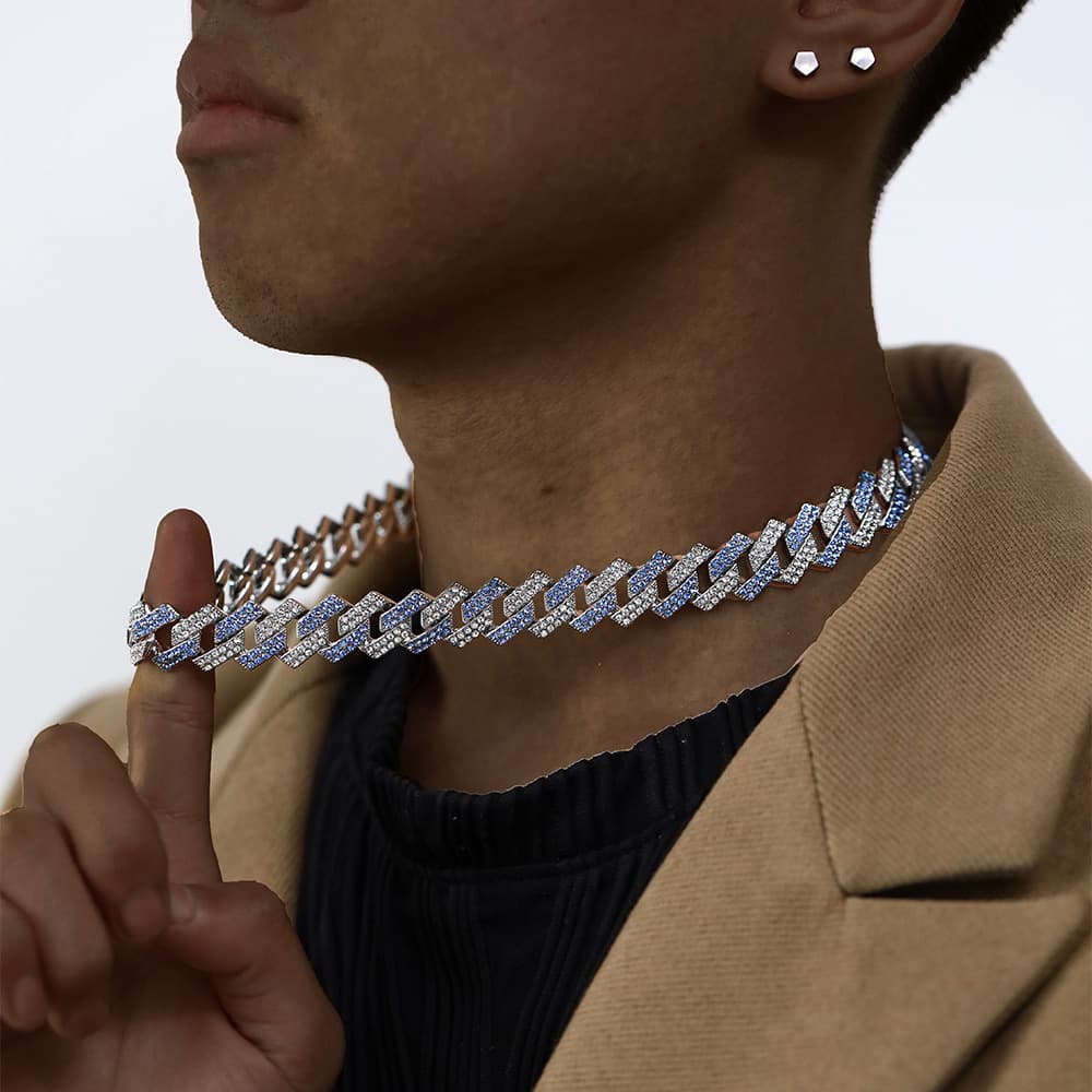 Hip hop necklace 15mm Internet celebrity Miami Cuban chain shaped heavy duty full diamond alloy hip hop men's jewelry