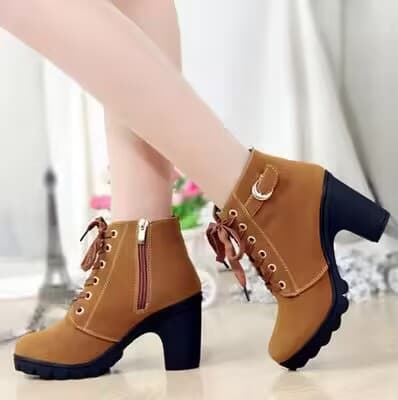 Autumn Winter New High Women's Cross Strap Short Belt Buckle Thick Heel Martin Leather Boots Woman Shoes