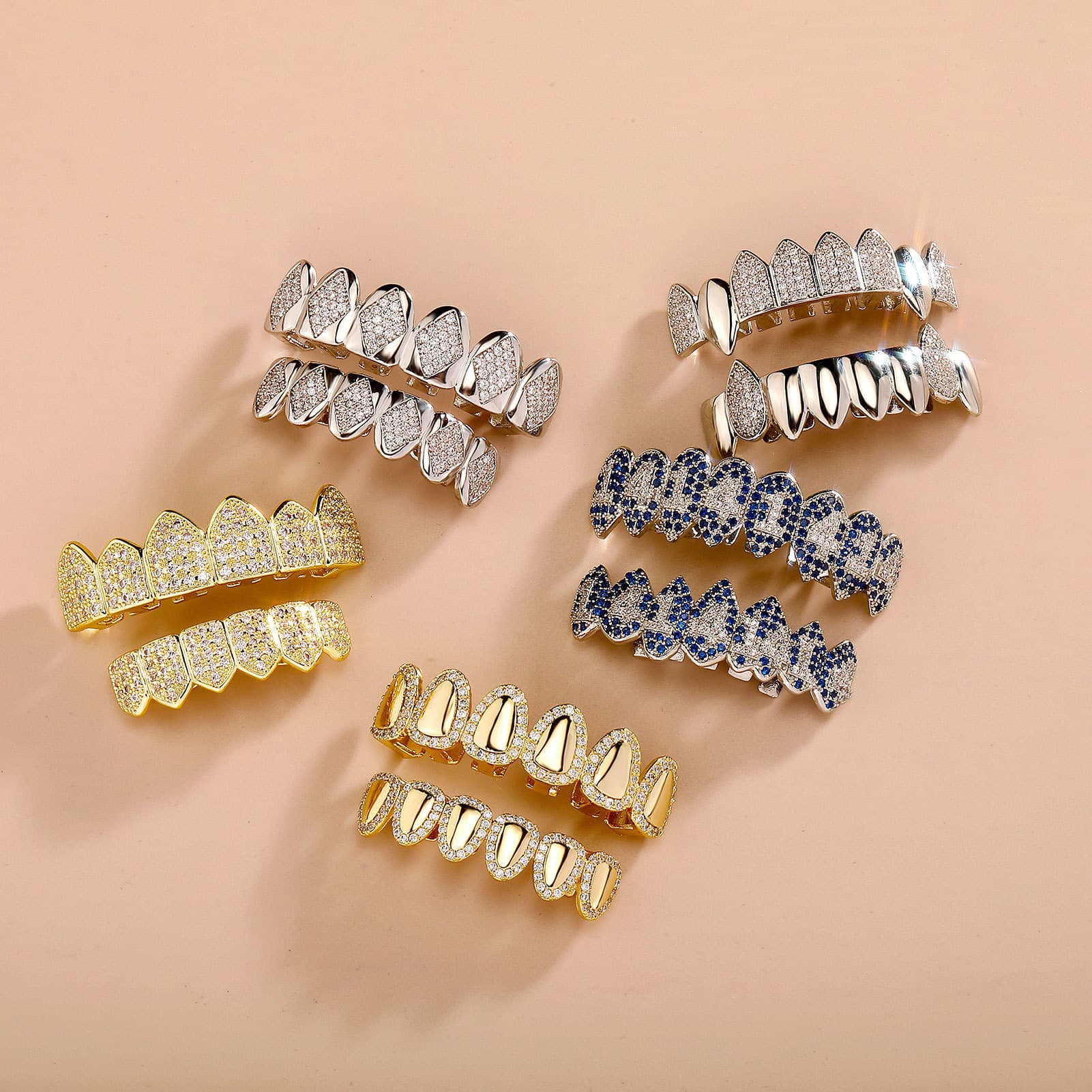 Unisex Jewelry Fashion funny personalized false teeth set micro inlaid with zirconium punk style hot Cosplay big gold tooth jewelryHIPHOP tooth