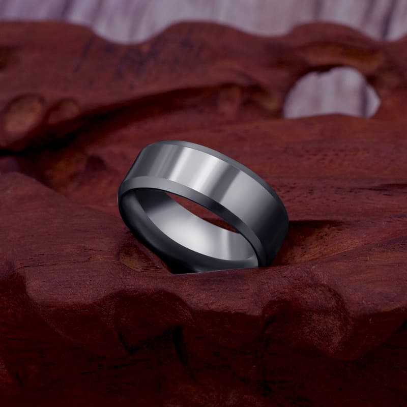 2025 New Arrivals Men's fashionable black 8mm stainless steel ring, women's wedding and evening ring