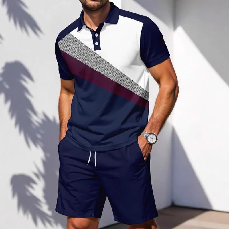 ​​Men's 3D Printed Polo & Shorts Set – Breathable Summer Casual Outfit (Multiple Colors, S-5XL)​​